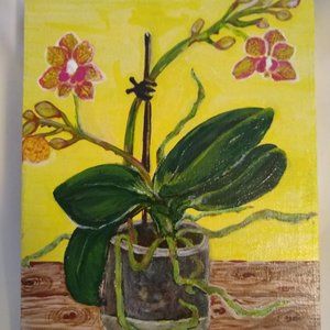 ORIGINAL ART PAINTING 8 x 10 Acrylic Painting on Canvas Signed tlp Pink Orchids